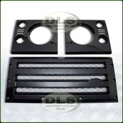 XS Grille and Headlamp Surround Kit Black with Silver Mesh - Defender non A/C