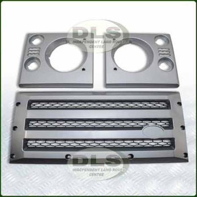 XS Grille and Headlamp Surround Kit Silver with Black Mesh - Defender non A/C